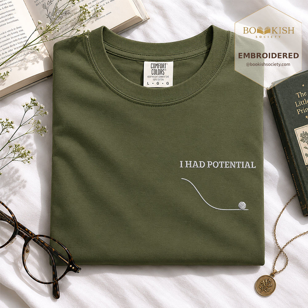 Embroidered I Had Potential Comfort Color ® T-shirt Book Lover Gift Hemp