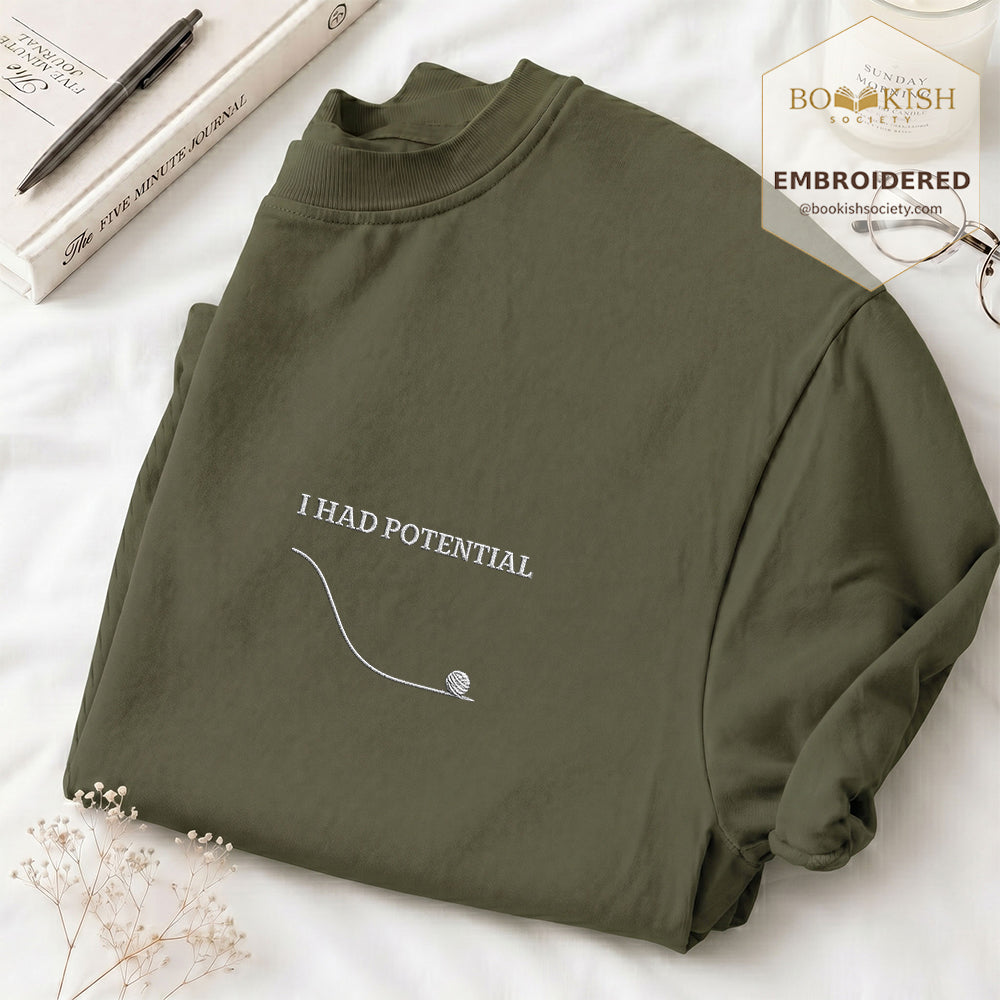 Embroidered I Had Potential Comfort Color ® T-shirt Book Lover Gift Hemp