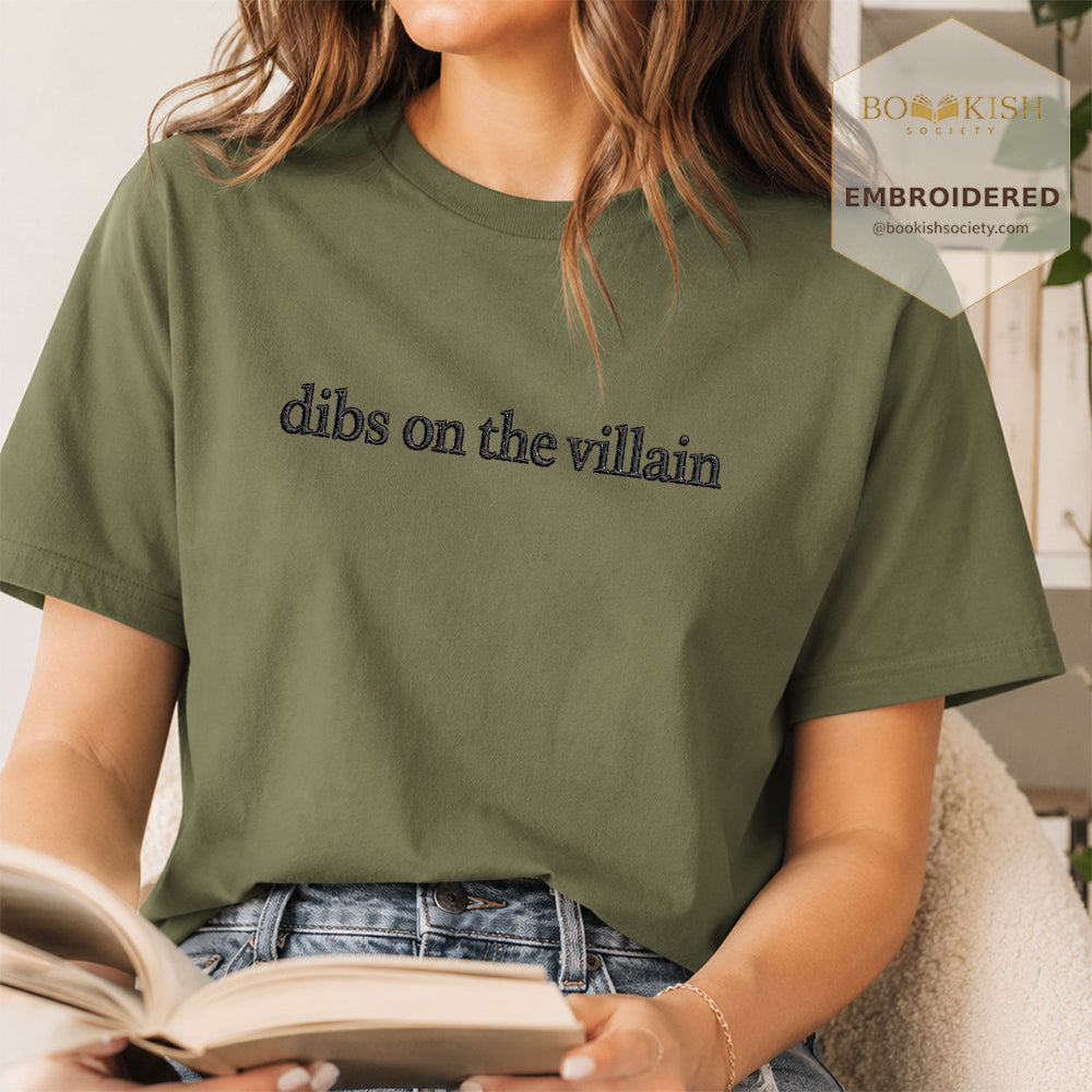 Embroidered Dibs On The Villain Comfort Color ® T-shirt Book Lover Gift Hemp