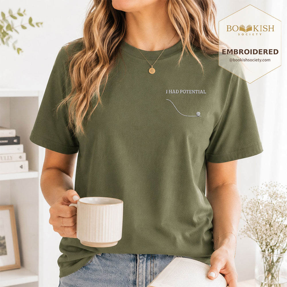 Embroidered I Had Potential Comfort Color ® T-shirt Book Lover Gift Hemp