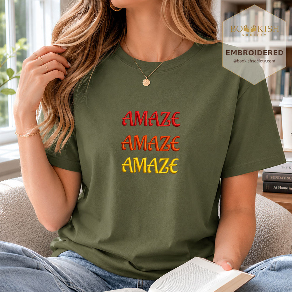 Embroidered Amaze Amaze Amaze Comfort Color ® T-shirt Book Lover Gift Hemp