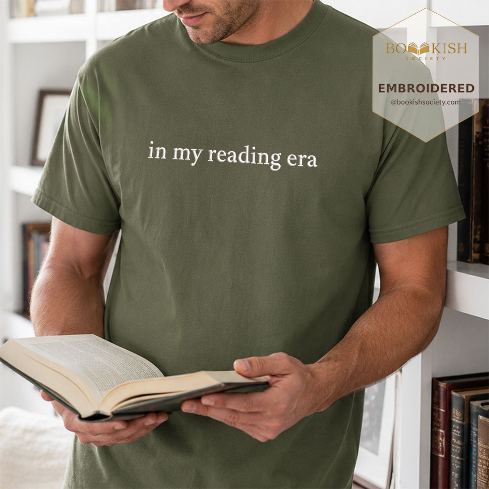 Embroidered In My Reading Era Comfort Color ® T-shirt Book Lover Gift Hemp