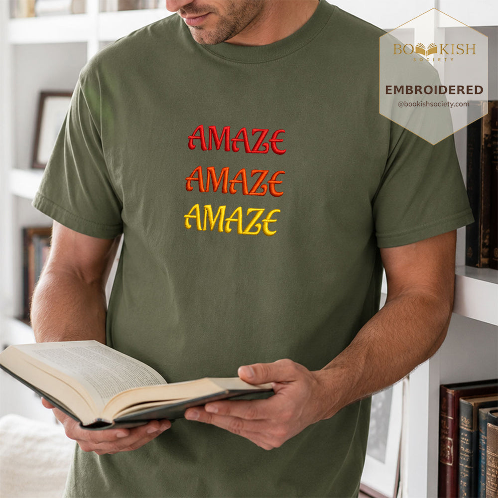 Embroidered Amaze Amaze Amaze Comfort Color ® T-shirt Book Lover Gift Hemp