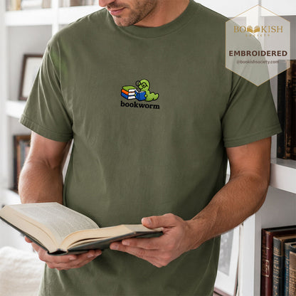 Embroidered Bookworm Comfort Color ® T-shirt Book Lover Gift Hemp