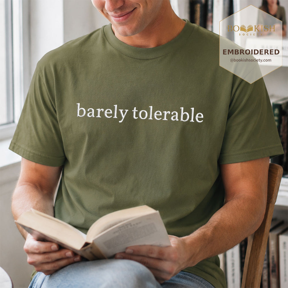 Embroidered Barely Tolerable Comfort Color ® T-shirt Book Lover Gift Hemp