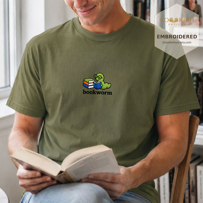 Embroidered Bookworm Comfort Color ® T-shirt Book Lover Gift Hemp