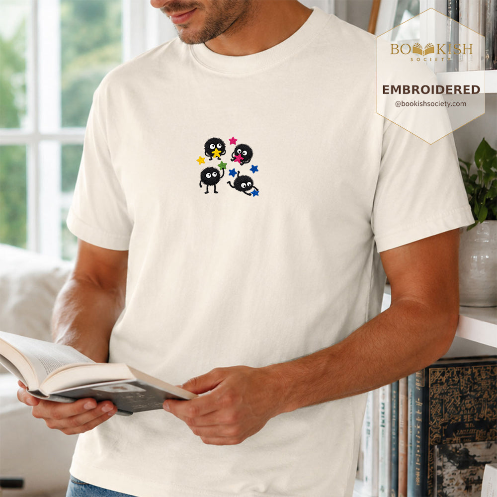 Embroidered Sprite Catching Star Candy Comfort Color ® T-shirt Book Lover Gift ivory