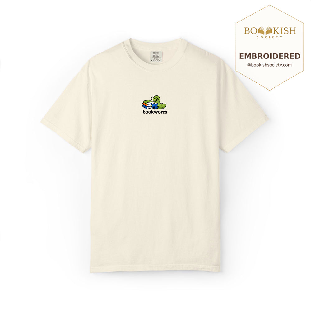 Embroidered Bookworm Comfort Color ® T-shirt Book Lover Gift Ivory