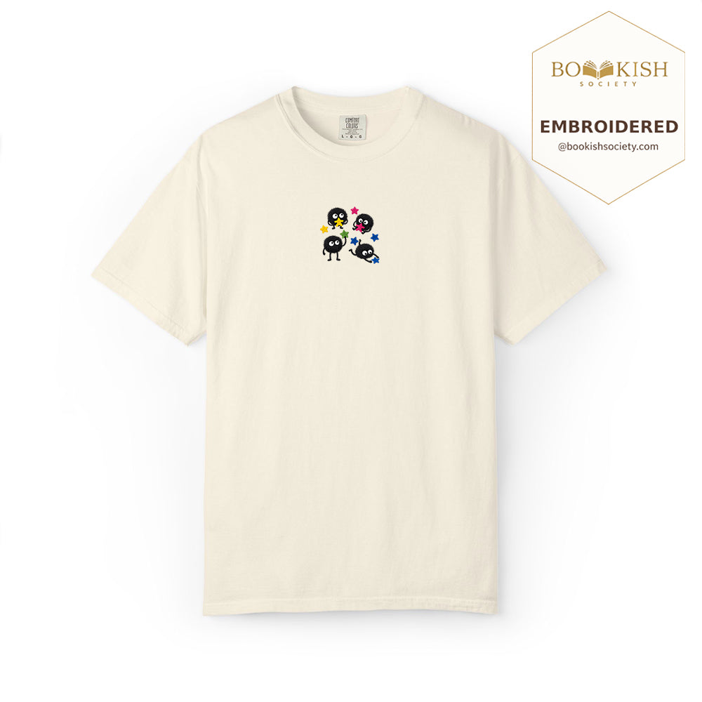 Embroidered Sprite Catching Star Candy Comfort Color ® T-shirt Book Lover Gift ivory