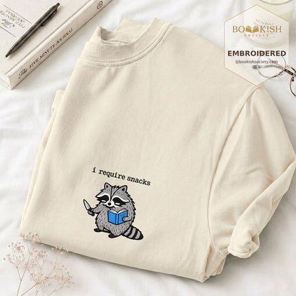 Embroidered I Require Snacks Comfort Color ® T-shirt Book Lover Gift Ivory