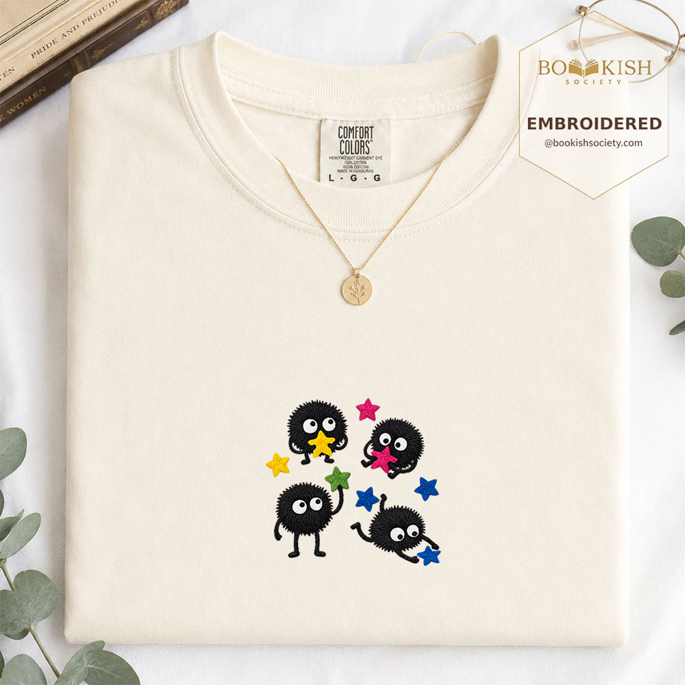 Embroidered Sprite Catching Star Candy Comfort Color ® T-shirt Book Lover Gift ivory