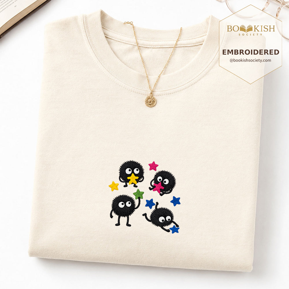 Embroidered Sprite Catching Star Candy Comfort Color ® T-shirt Book Lover Gift ivory
