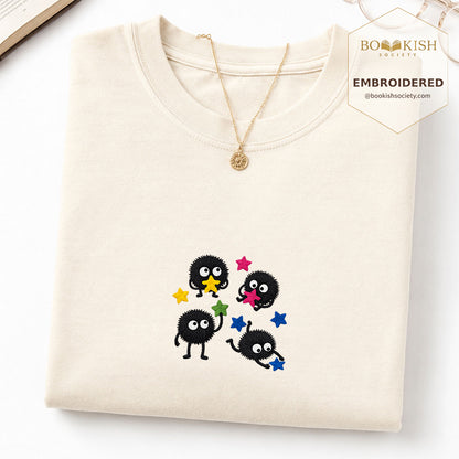 Embroidered Sprite Catching Star Candy Comfort Color ® T-shirt Book Lover Gift ivory