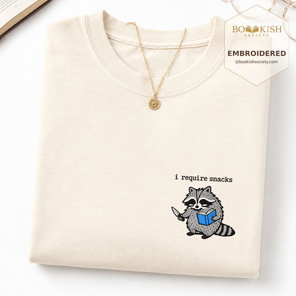 Embroidered I Require Snacks Comfort Color ® T-shirt Book Lover Gift Ivory