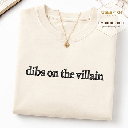 Embroidered Dibs On The Villain Comfort Color ® T-shirt Book Lover Gift Ivory