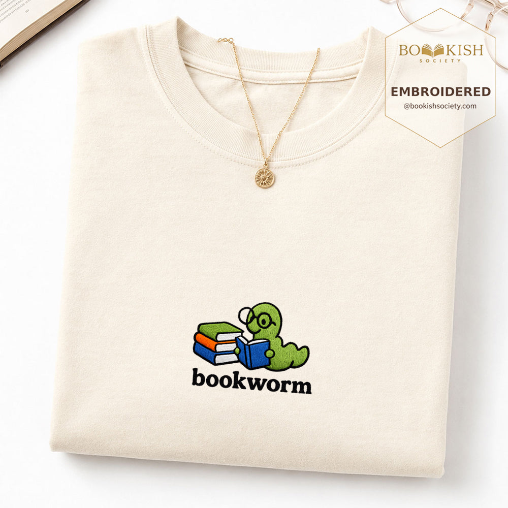 Embroidered Bookworm Comfort Color ® T-shirt Book Lover Gift Ivory