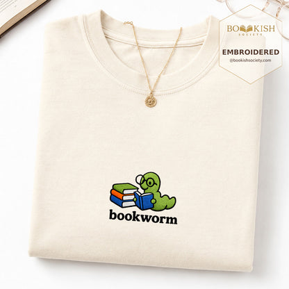 Embroidered Bookworm Comfort Color ® T-shirt Book Lover Gift Ivory