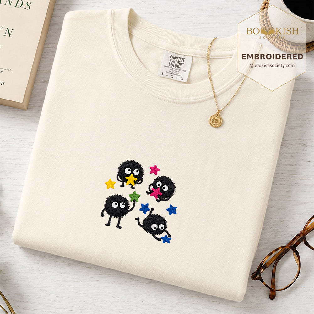 Embroidered Sprite Catching Star Candy Comfort Color ® T-shirt Book Lover Gift ivory