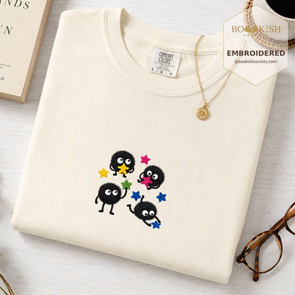 Embroidered Sprite Catching Star Candy Comfort Color ® T-shirt Book Lover Gift ivory