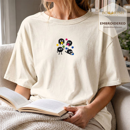 Embroidered Sprite Catching Star Candy Comfort Color ® T-shirt Book Lover Gift ivory