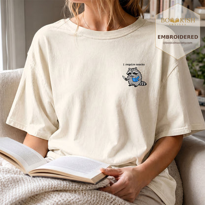 Embroidered I Require Snacks Comfort Color ® T-shirt Book Lover Gift Ivory