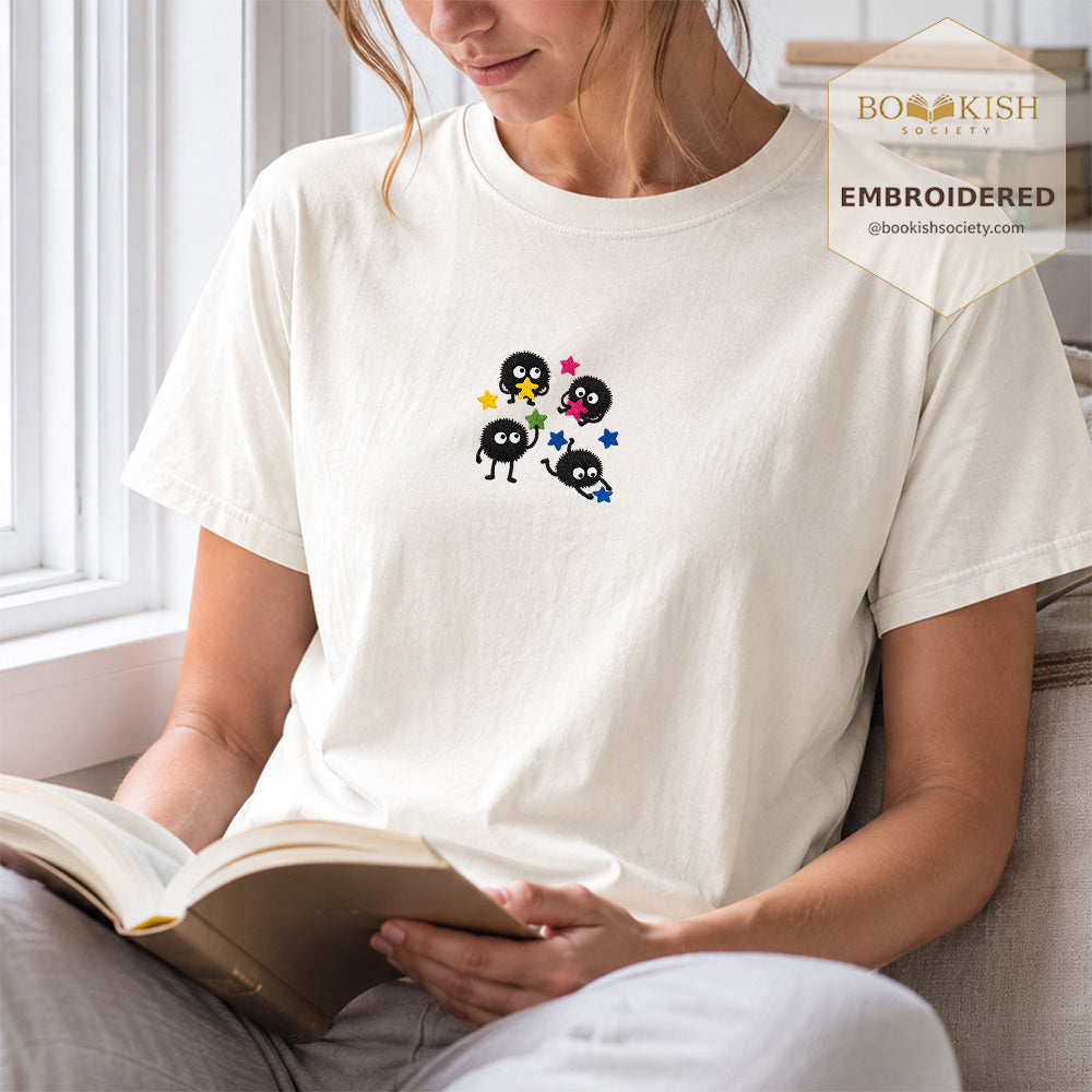 Embroidered Sprite Catching Star Candy Comfort Color ® T-shirt Book Lover Gift ivory
