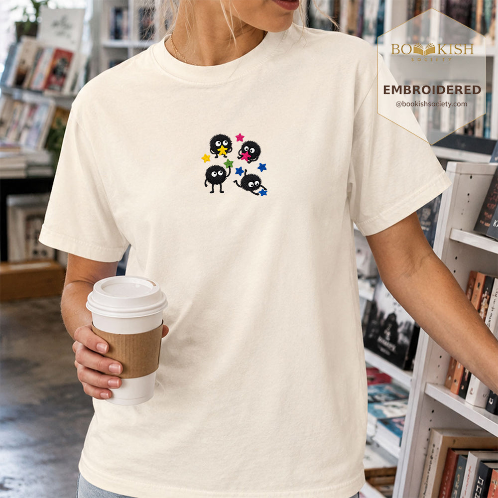 Embroidered Sprite Catching Star Candy Comfort Color ® T-shirt Book Lover Gift ivory