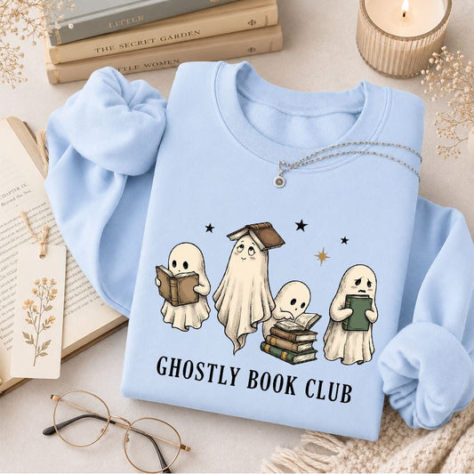 Ghostly Book Club Crewneck Sweatshirt | Spooky Book Lover Gift Light Blue