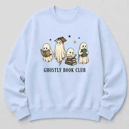 Ghostly Book Club Printed Sweatshirt | Spooky Book Lover Gift Light Blue