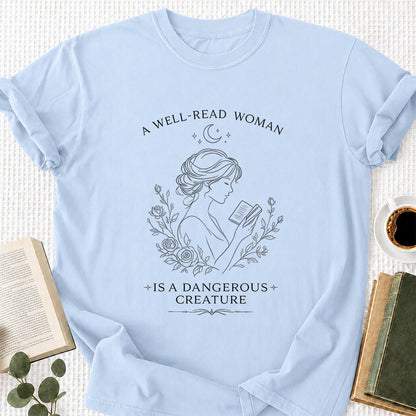 A Well Read Woman Softstyle T-Shirt | Book Lover Gift Light Blue