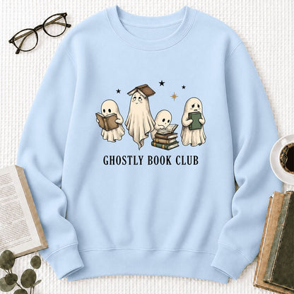 Ghostly Book Club Printed Sweatshirt | Spooky Book Lover Gift Light Blue