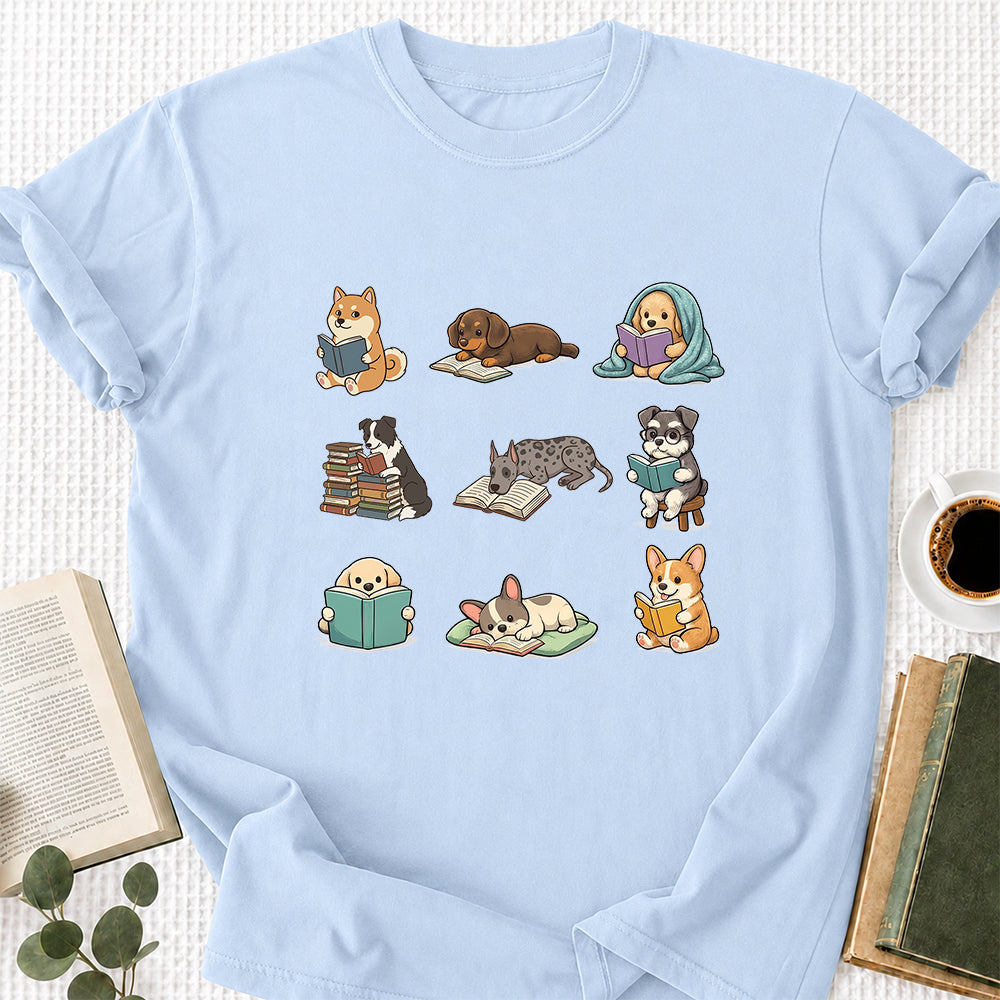 Funny Dogs Reading Softstyle T-Shirt | Book Lover Gift Light Blue