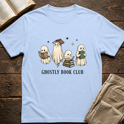 Ghostly Book Club Printed T-Shirt | Spooky Book Lover Gift Light Blue