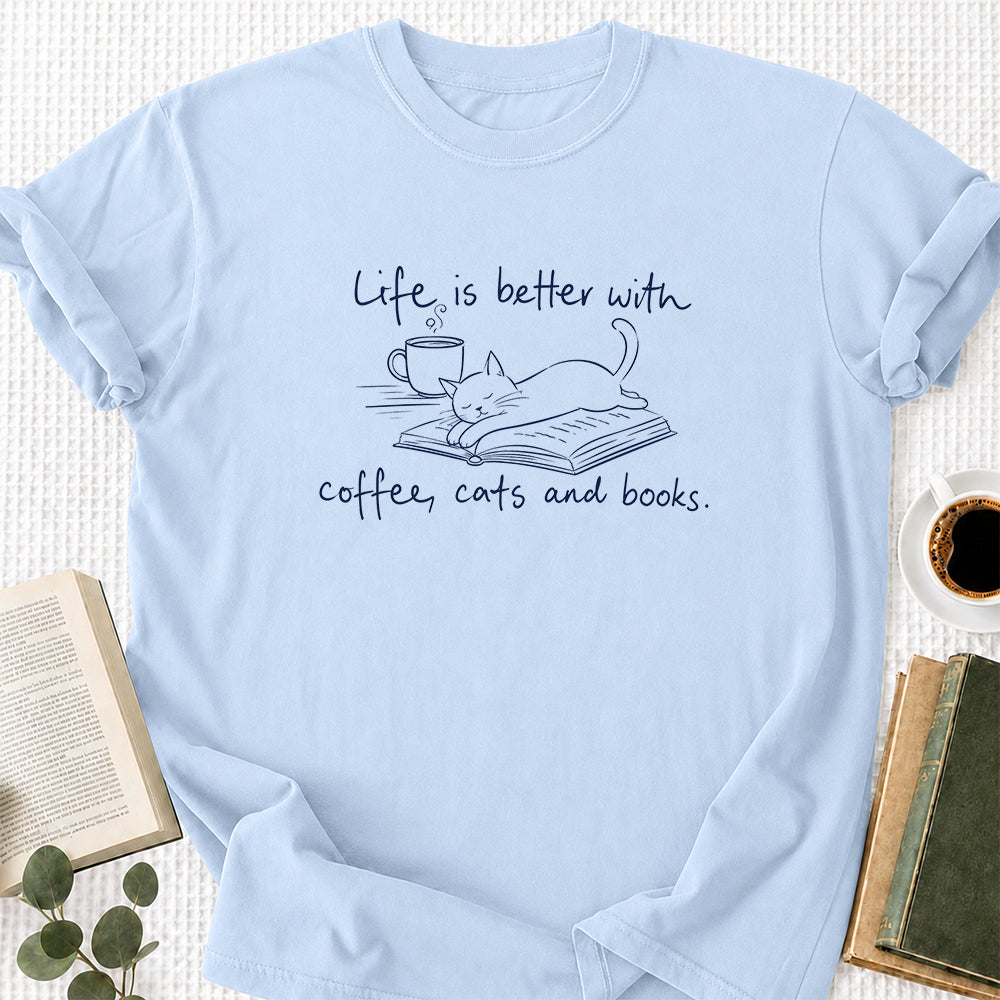 Funny Cats and Books Design Softstyle T-Shirt | Book Lover Gift Light Blue