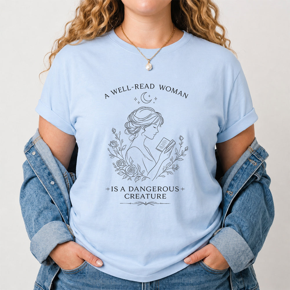 A Well Read Woman Softstyle T-Shirt | Book Lover Gift Light Blue