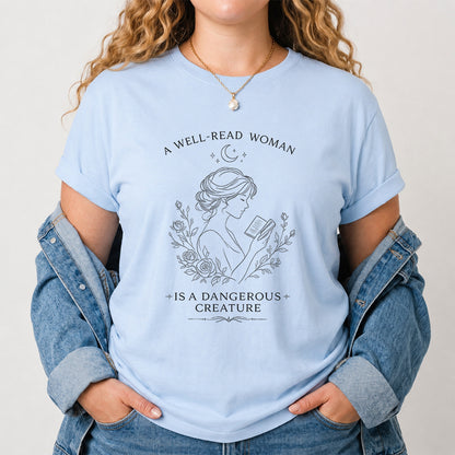 A Well Read Woman Softstyle T-Shirt | Book Lover Gift Light Blue