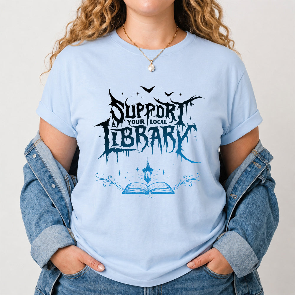 Support Your Local Library Softstyle T-Shirt | Book Lover Gift Light Blue