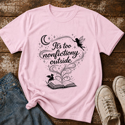 It's Too Nonfictiony Outside Softstyle T-Shirt | Book Lover Gift Light Pink