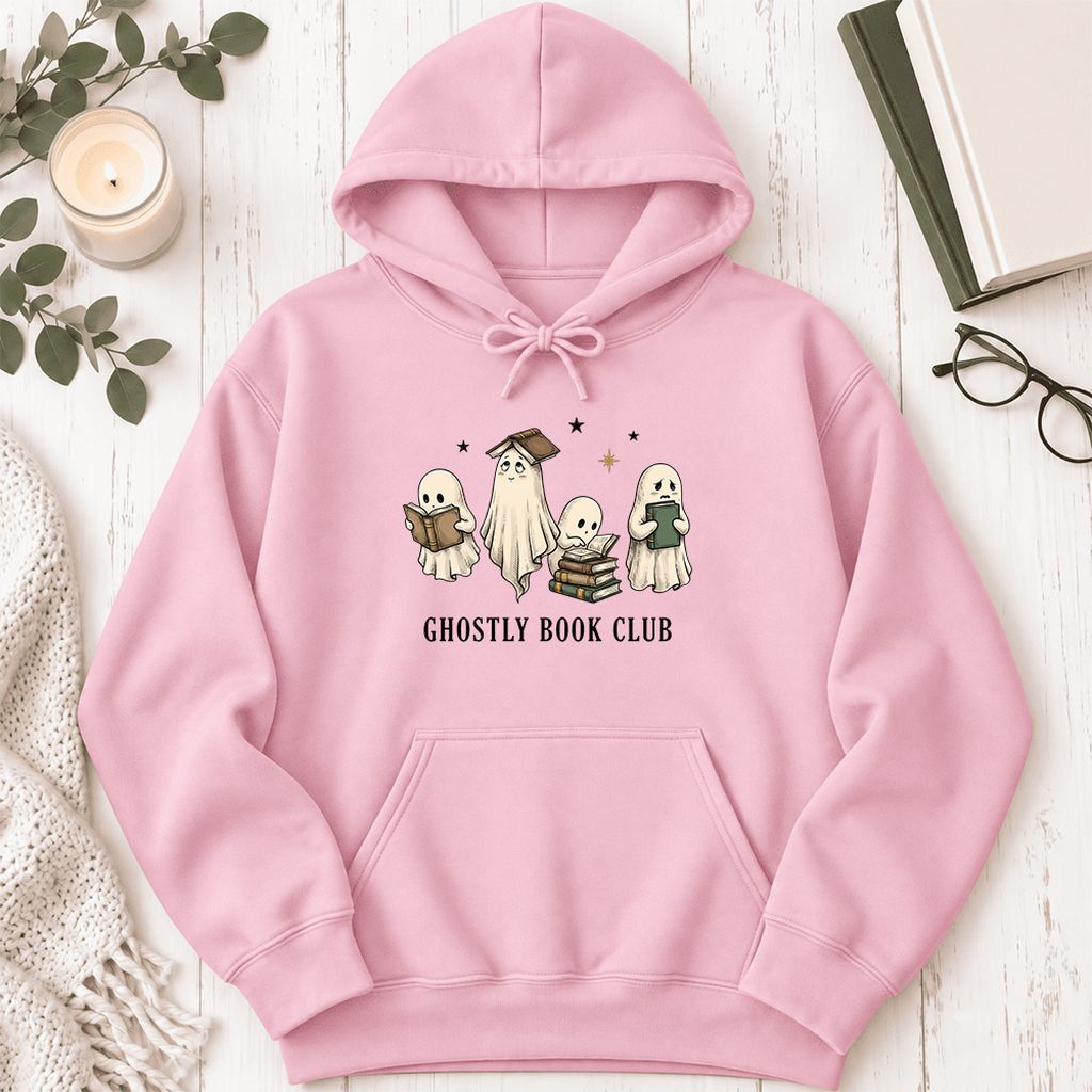 Ghostly Book Club Softstyle Hoodie | Spooky Book Lover Gift Light Pink