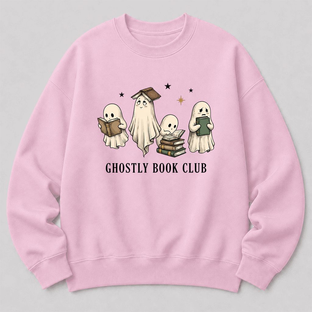 Ghostly Book Club Printed Sweatshirt | Spooky Book Lover Gift Light Pink