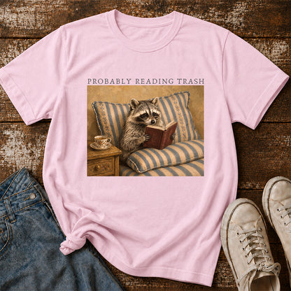 Probably Reading Trash Racoon Softstyle T-Shirt | Book Lover Gift Light Pink