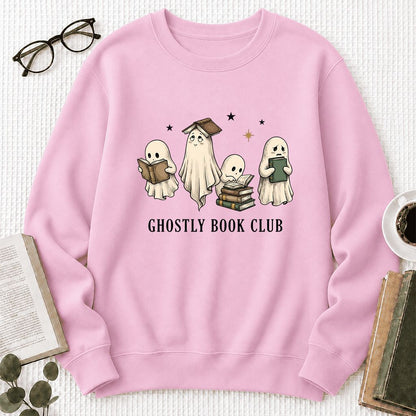 Ghostly Book Club Printed Sweatshirt | Spooky Book Lover Gift Light Pink