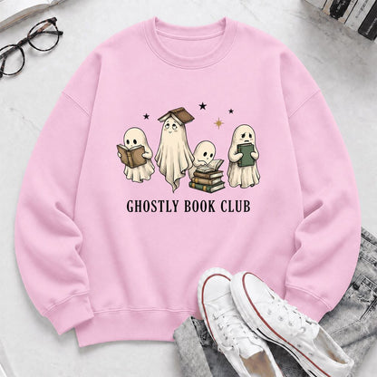 Ghostly Book Club Printed Sweatshirt | Spooky Book Lover Gift Light Pink