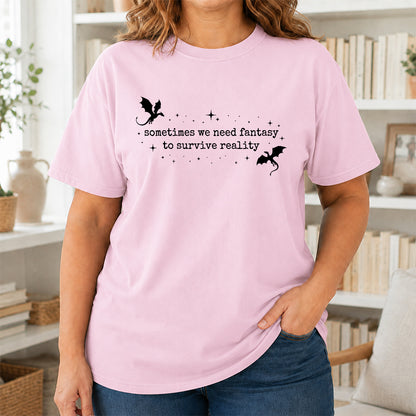 Sometimes We Need Fantasy Softstyle T-Shirt | Book Lover Gift Light Pink
