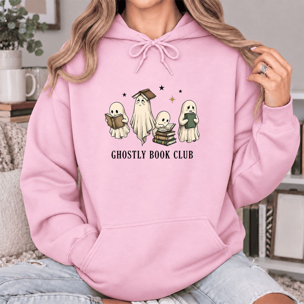Ghostly Book Club Softstyle Hoodie | Spooky Book Lover Gift Light Pink