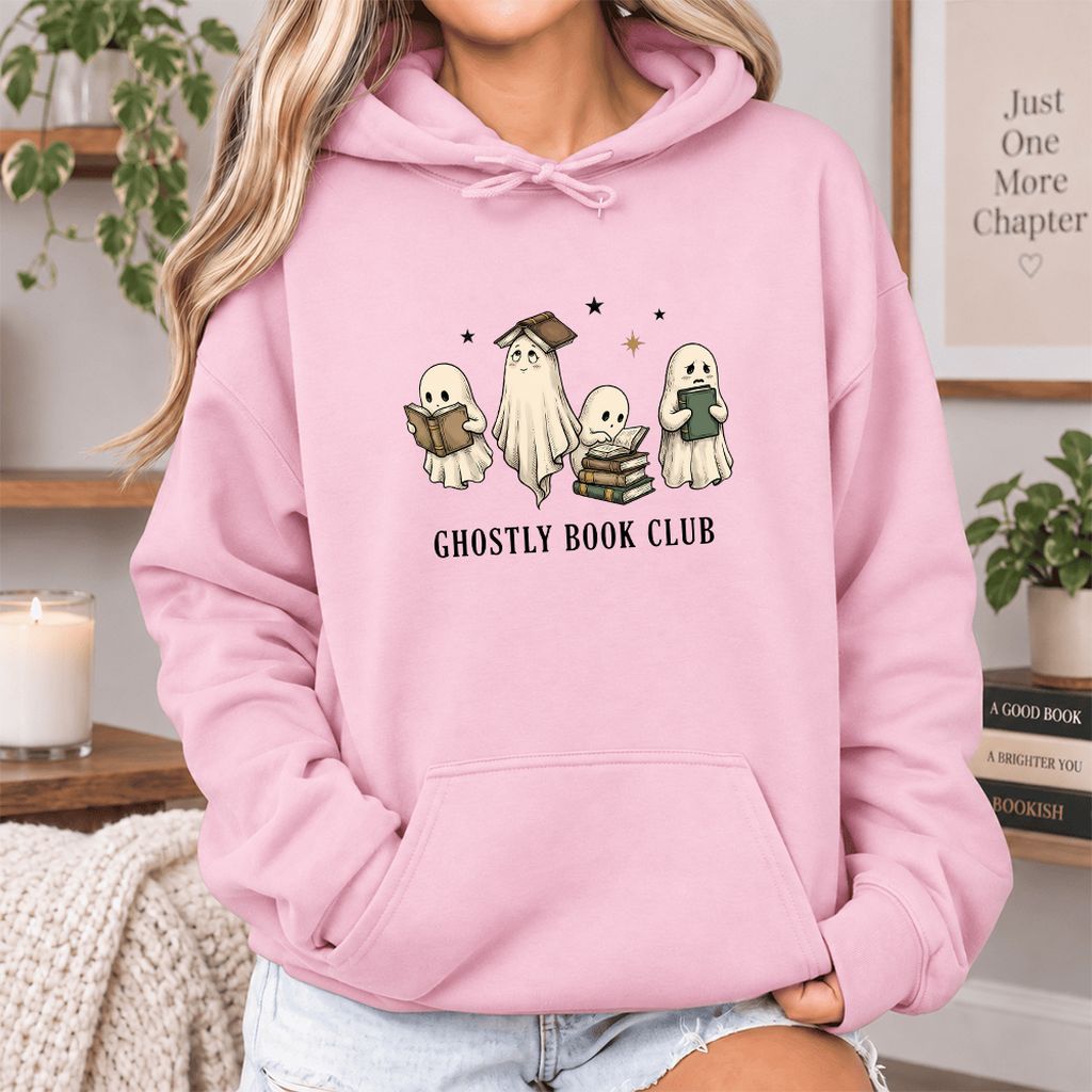 Ghostly Book Club Softstyle Hoodie | Spooky Book Lover Gift Light Pink