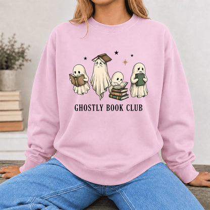 Ghostly Book Club Printed Sweatshirt | Spooky Book Lover Gift Light Pink