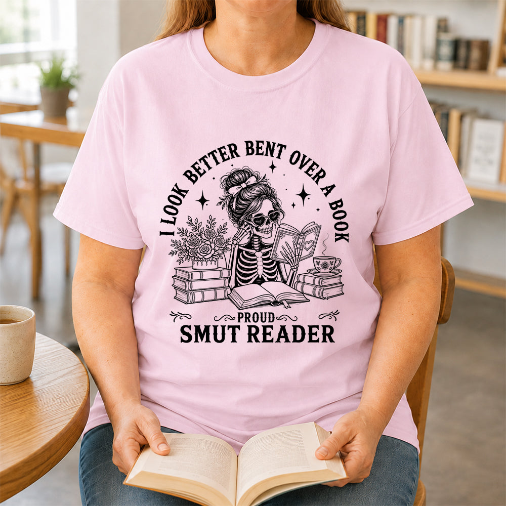I Look Better Bend Over A Book Softstyle T-Shirt | Book Lover Gift Light Pink