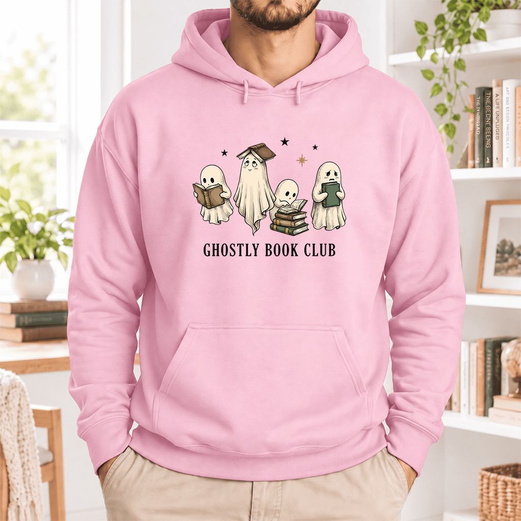 Ghostly Book Club Softstyle Hoodie | Spooky Book Lover Gift Light Pink