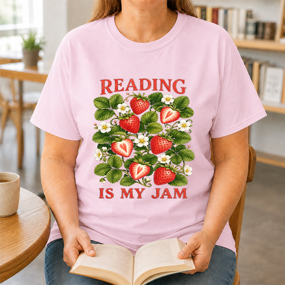 Reading Is My Jam Softstyle T-Shirt | Book Lover Gift Light Pink
